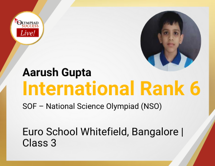 Aarush Gupta secured International Rank 6 in SOF - National Science Olympiad (NSO)