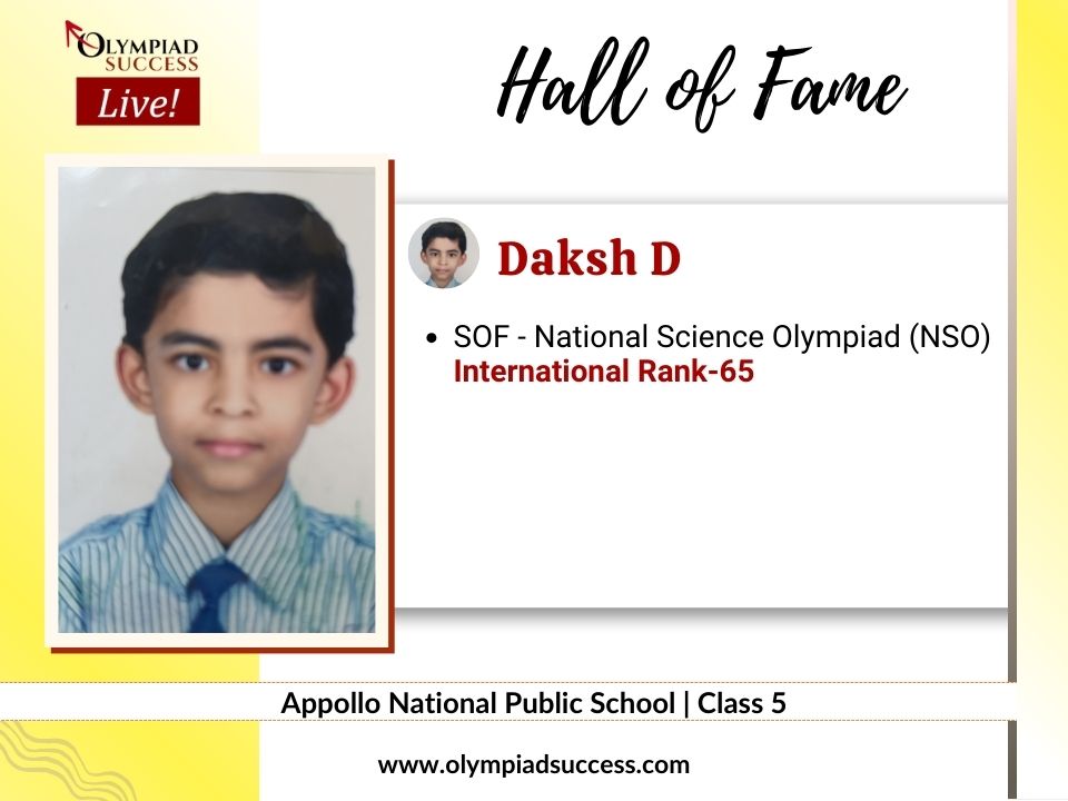 Daksh Dsecured International Rank in SOF - National Science Olympiad (NSO)