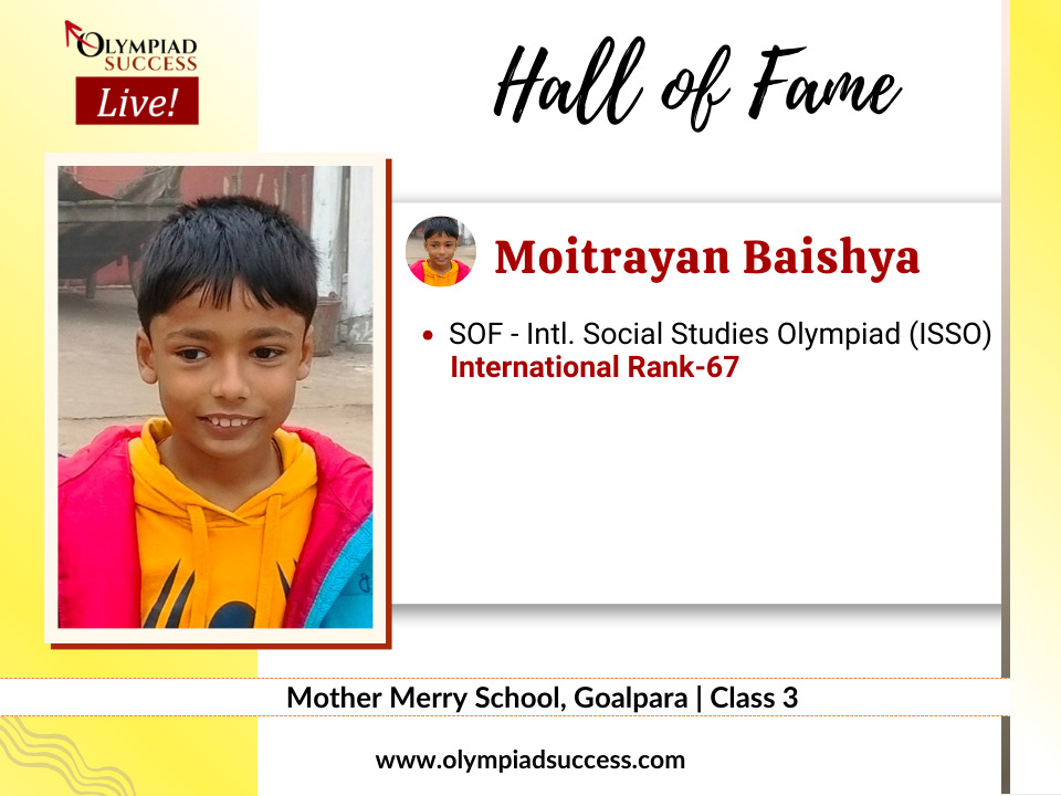 Moitrayan Baishya secured International Rank in SOF International Social Sudies Olympiad (ISSO)