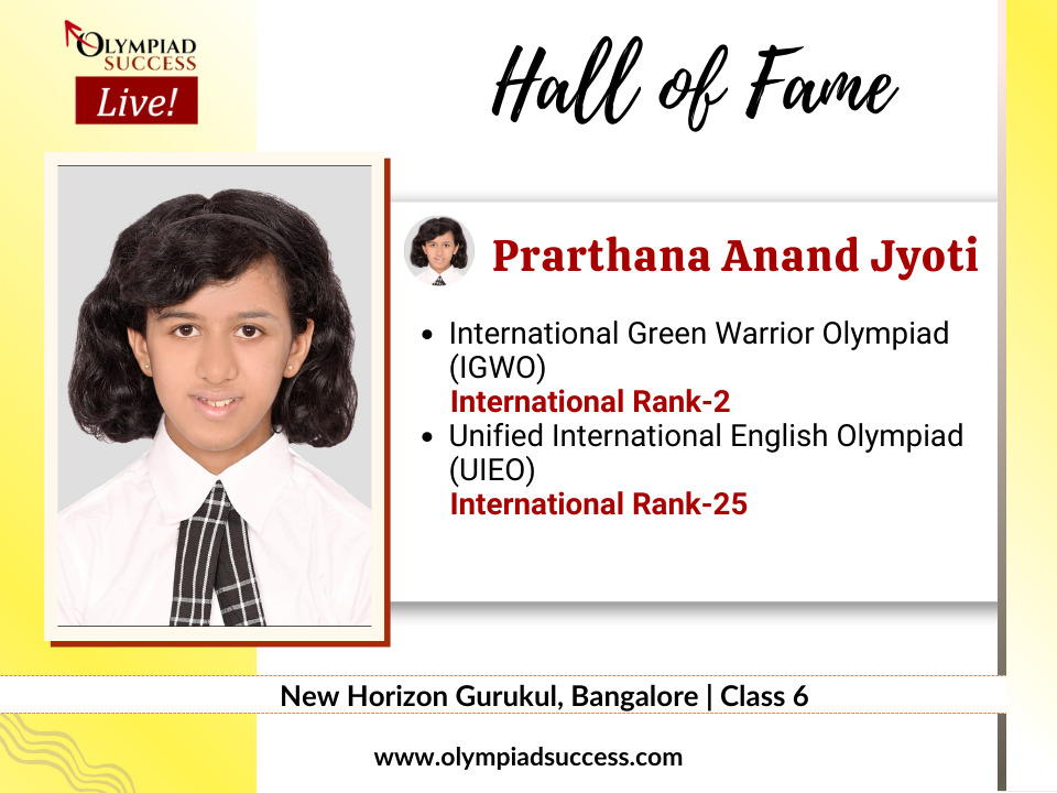 Prarthana Anand Jyoti secured International Rank in CREST - International Green Warrior Olympiad