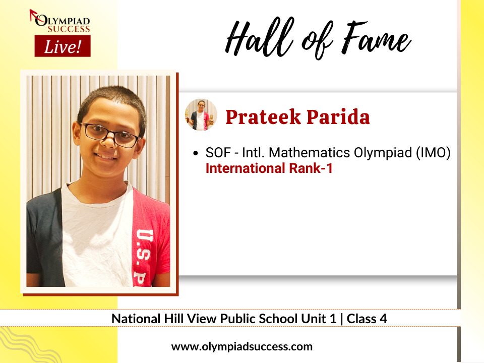 Prateek Parida secured International Rank in SOF - International Mathematics Olympiad (IMO)