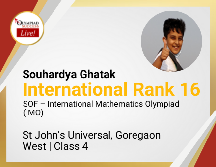 Souhardya Ghatak secured International Rank 16 in SOF - International Mathematics Olympiad (IMO)